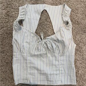Urban Outfitters Blue & White Striped Tie-Front Ruffle Tank